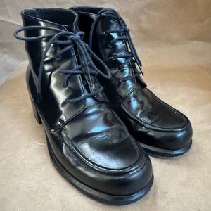 Lane Crawford Black All Leather Lace Up 2” Heeled Booties. Size EU 36